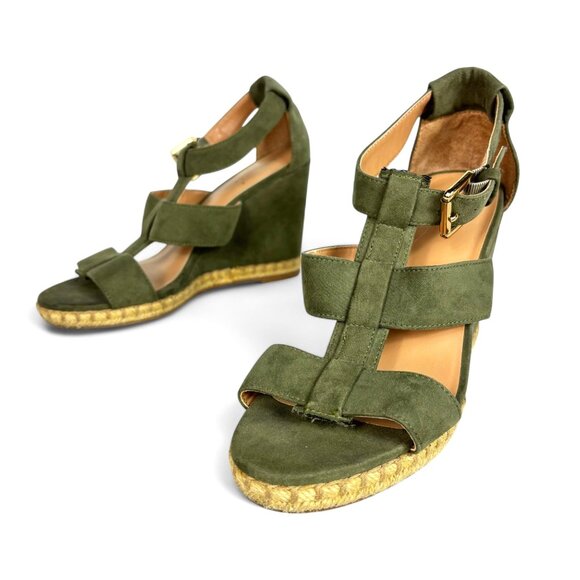 Merona Women's Strappy Sage Green Fabric Wedge Sandal Open Toe Casual Size 7 - Picture 1 of 9